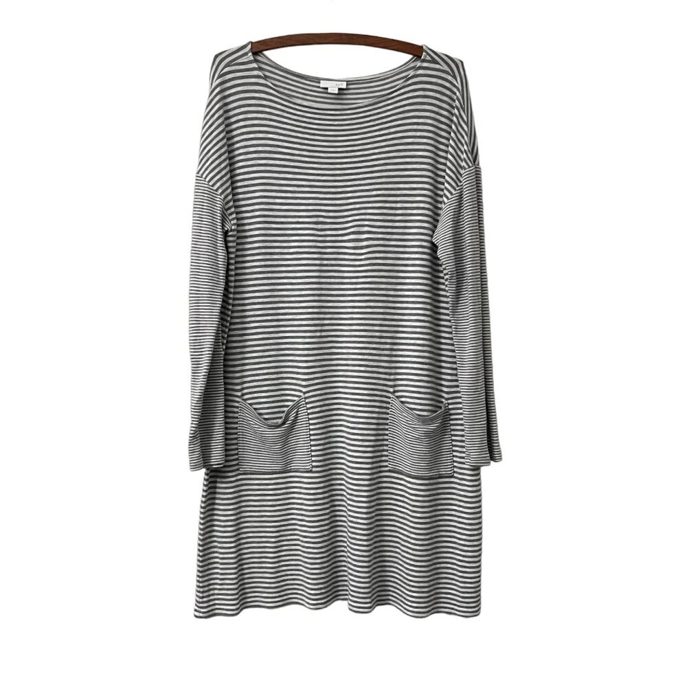 J Jill Gray White Striped Long Sleeve Pocket Front Tunic Dress Size Large